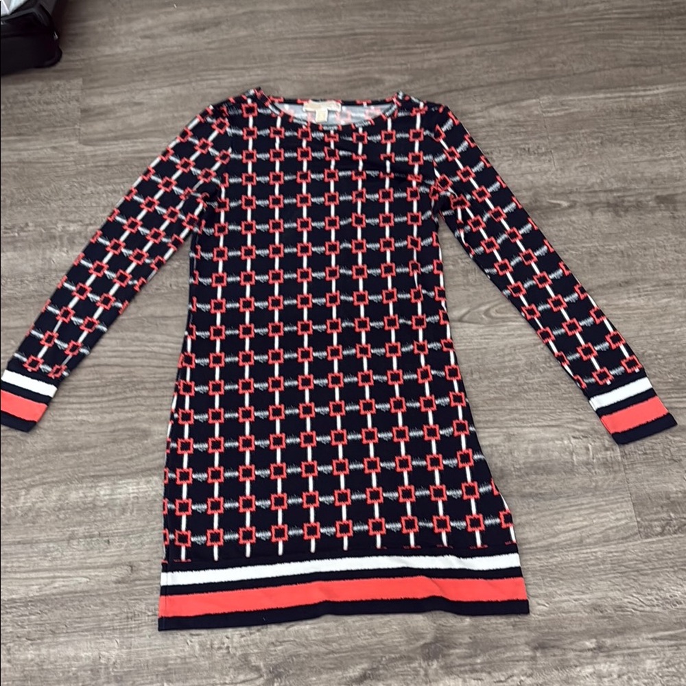 Michael Kors Blue Orange Long Sleeve Sheath Dress